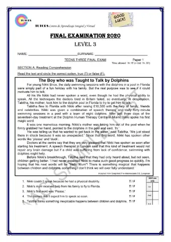 Teens 3 final exam 2020