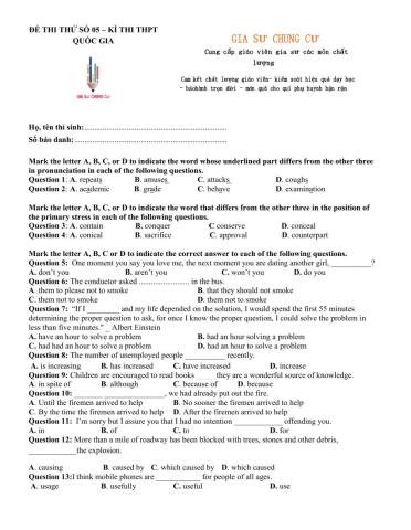 De thi thu thptqg tieng anh 2020 - de 05