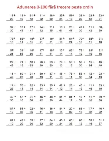 Adunarea 0-100 fără trecere peste ordin