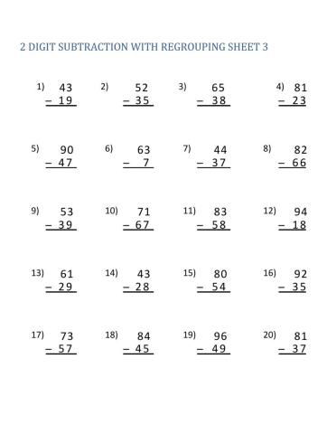 2-Digit Numbers Subtraction