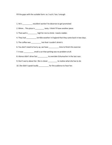 SO - SUCH - TOO - ENOUGH