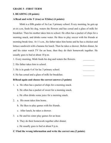 Grade 5 First term 1