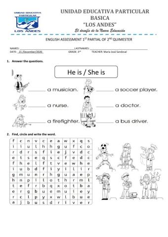 English assessment for 3rd EGB
