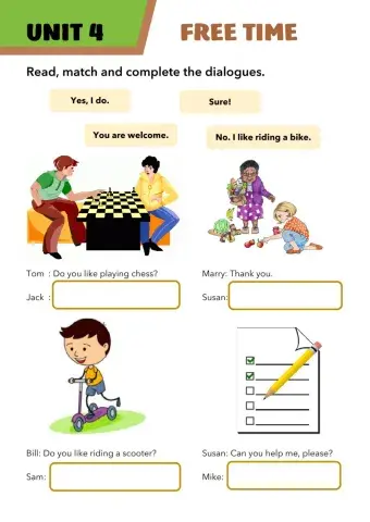 Grade 4 Unit 4 Free Time Matching