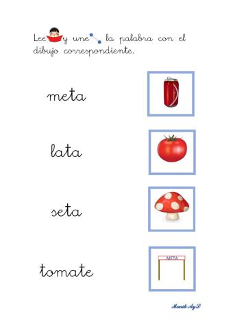 Lectura 7 p - m - l - s - t. Asociación palabra - dibujo.