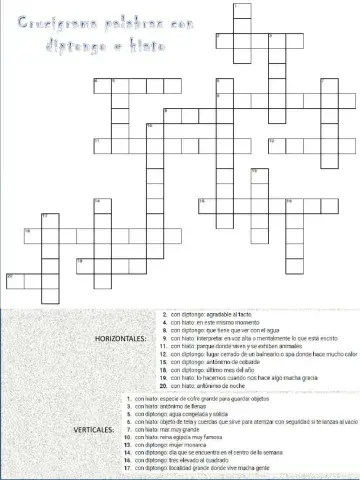 Crucigrama palabras con diptongo e hiato