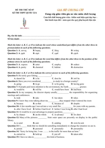 Đề thi thử THPT Quốc gia số 07