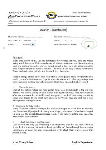 Reading Examination grade 6