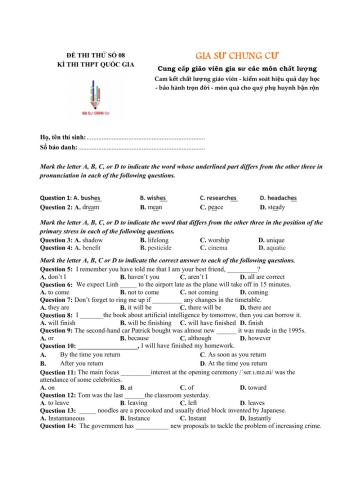 Đề thi thử THPT Quốc gia số 08