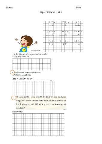 Fișă de evaluare. Înmulțirea până la 10 000