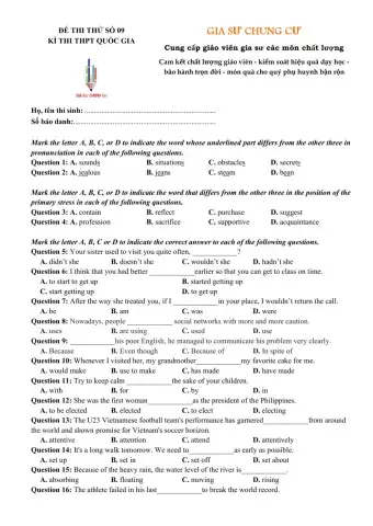 Đề thi thử THPT Quốc gia số 09