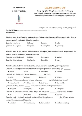 Đề thi thử Tiếng Anh THPT Quốc gia số 13