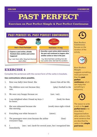 Past Perfect Simple and Past Perfect Continuous Exercise