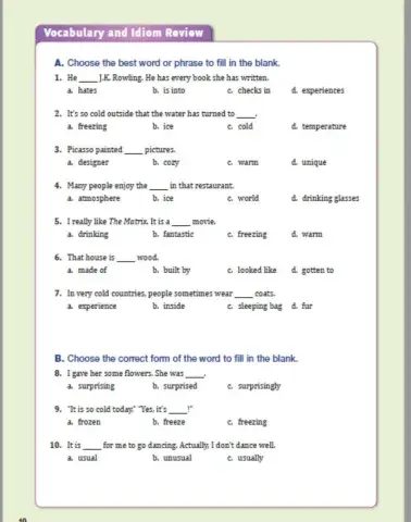 Vocabulary and idiom review of Reading Challenge