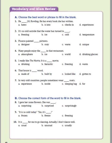 Vocabulary and idiom review of Reading Challenge