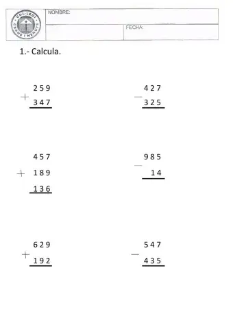 Calculo sumas llevando y restas