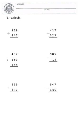 Calculo sumas llevando y restas