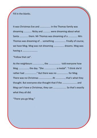 Mog's Christmas fill in the blaks