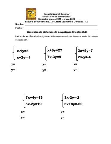 Sistemas de ecuaciones 2x2