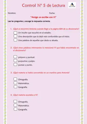 Control de Lectura -5 Amigo se escribe con H