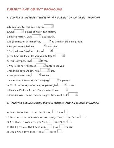 Subject and Object Pronouns