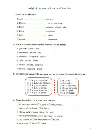 Trabajo de casa para el tema ocio  lección 4