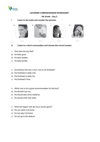 5th Grade - Week 2 - Day 1 - Listening Worksheet