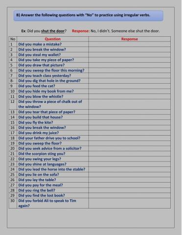 Past simple irregular verbs