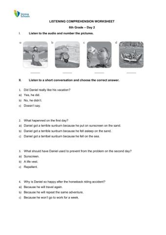 6th Grade - week 2 - Day 2 - Listening Worksheet