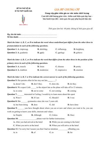 Đề thi thử Tiếng Anh THPT Quốc gia số 28