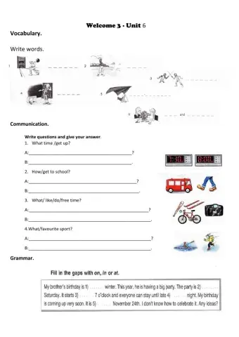 Welcome 3 Unit 6 test