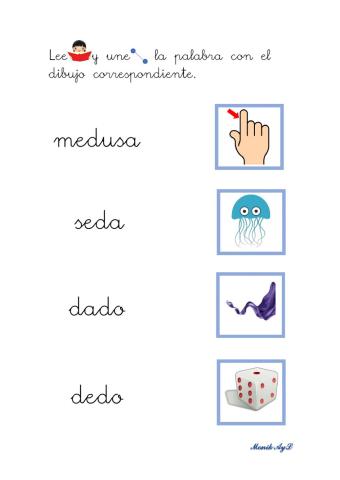 Lectura 9 p - m - l - s - t- d. Asociación palabra - dibujo.