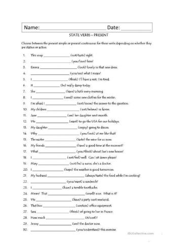 Stative verbs activitie