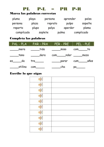 Consonantes trabadas pl p-l pr p-r