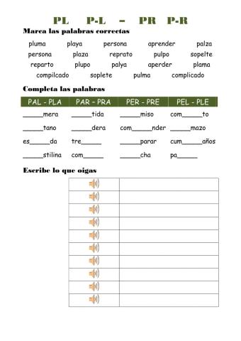 Consonantes trabadas pl p-l pr p-r