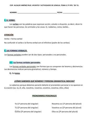 Apuntes VERBO T-8 LCL 5º EPO