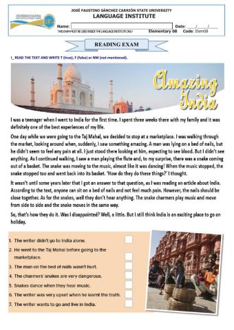 Final Reading Exam - ELEM 8