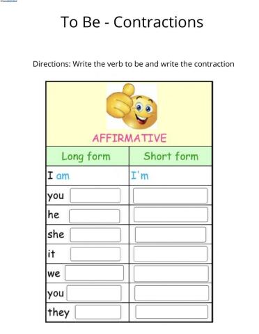 Verb to be contractions