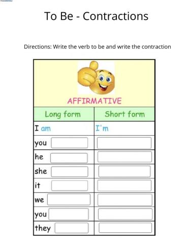 Verb to be contractions