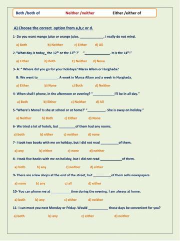 Both, neither and either Exercise