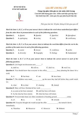 Đề thi thử Tiếng Anh THPT Quốc gia số 35