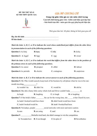 Đề thi thử Tiếng Anh THPT Quốc gia số 42