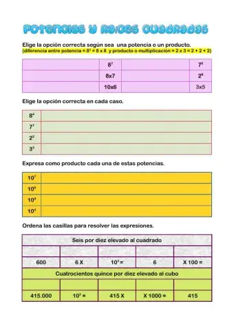 Potencias y Raíces cuadradas