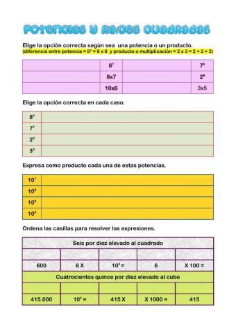 Potencias y Raíces cuadradas