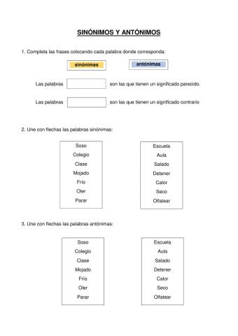 Sinónimos y antónimos