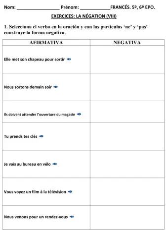 Ficha LA NEGACIÓN (VIII) FRANCÉS