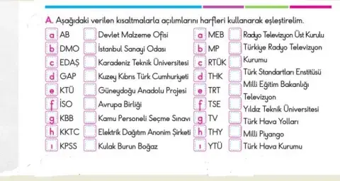 Kısaltmaları Eşleştirelim