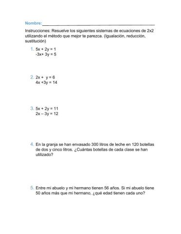 Sistema de ecuaciones 2x2