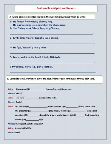 Past simple and past continuous Exercise