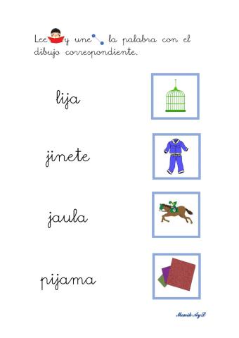 Lectura 15 p - m - l - s - t - d- n - j. Asociación palabra - dibujo.